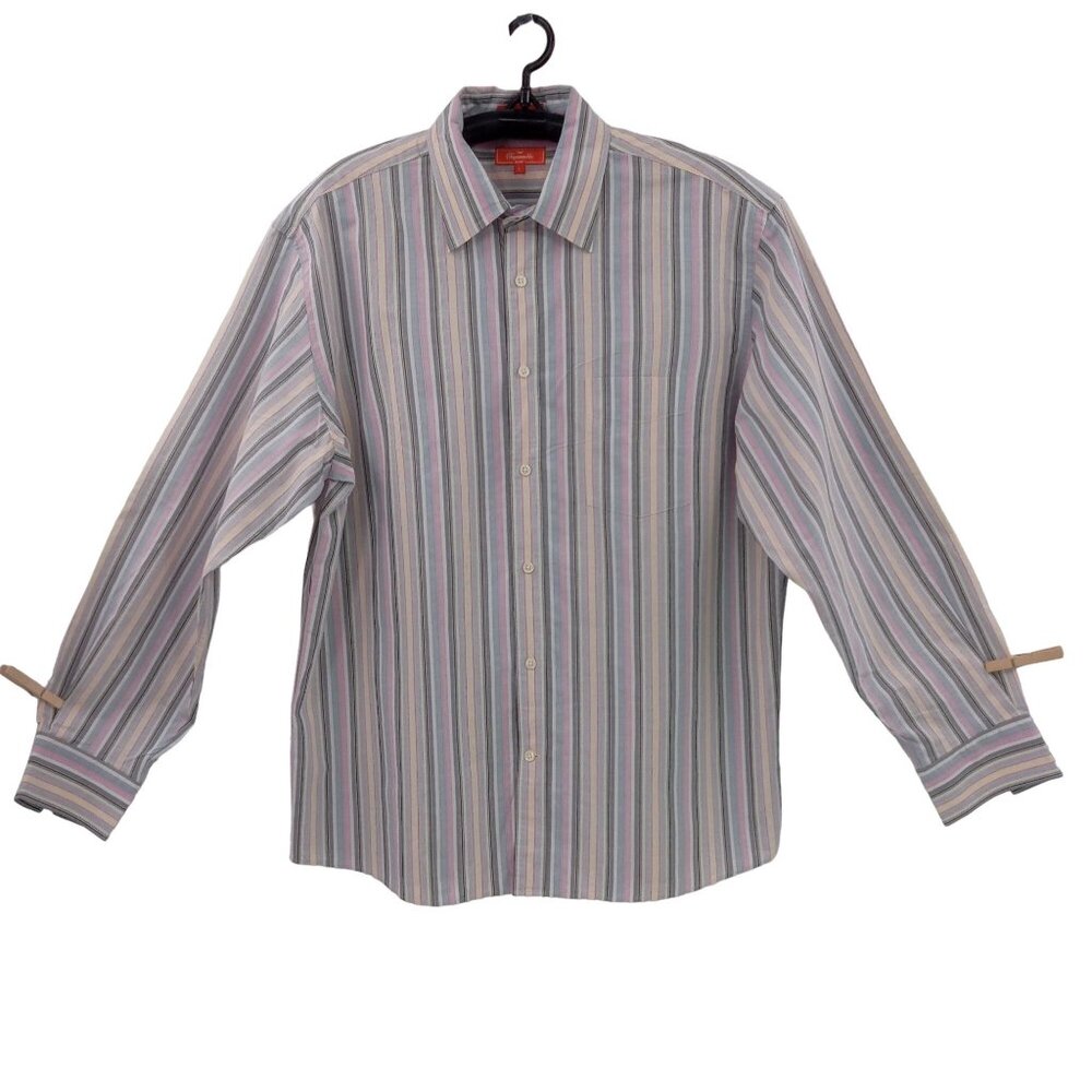 Faconnable Mens Striped Shirt Size L Large Pastel Button Front Pocket Preppy - Picture 2 of 13